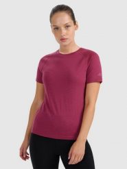 4F Koszulka trekkingowa z wełną merino damska - różowa M. Czerwone koszulki damskie 4F, m, bez wzorów, z wełny, bez kołnierzyka, bez ramiączek. W wyprzedaży za 169.99 zł.