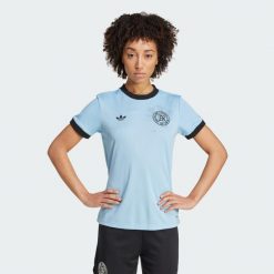 Koszulka Germany Anniversary. Czarne bluzki damskie Adidas, s, bez wzorów, z materiału, bez kołnierzyka, bez ramiączek. Za 449.00 zł.