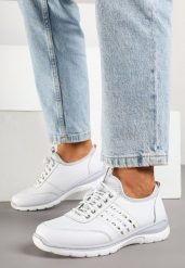 Białe Sneakersy ze Skóry Naturalnej z Metalicznym Zdobieniem Anovis. Białe obuwie sportowe damskie Born2be, z jeansu, bez zapięcia. Za 189.99 zł.