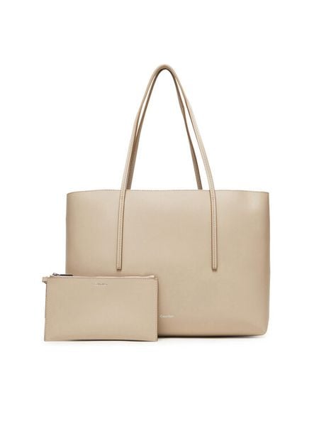 Calvin Klein Torebka Foil Logo Tote W/Pouch LV04F3274G Beżowy. Brązowe torebki klasyczne damskie Calvin Klein, ze skóry, bez dodatków. Za 649.99 zł.