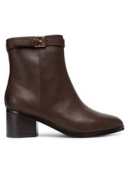 Tommy Hilfiger Botki Th Buckle Riding Mid Heel Bootie FW0FW08859 Brązowy. Brązowe botki damskie Tommy Hilfiger, ze skóry, bez obcasa, na słupku, bez zapięcia. Za 599.99 zł.