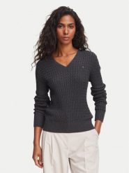 Tommy Hilfiger Sweter WW0WW44987 Szary ciemny Regular Fit. Szare swetry klasyczne damskie Tommy Hilfiger, xxs, z bawełny, bez kołnierzyka. Za 529.99 zł.