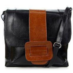 Torebka skórzana damska listonoszka DAN-A T30 czarny/camel. Brązowe shopper bag DAN-A, bez wzorów, ze skóry, bez dodatków. Za 349.99 zł.