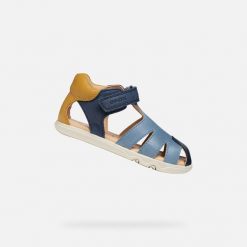 Sandały GEOX B SANDAL STEPPIEUP Niebieski. Niebieskie sandały damskie Geox, bez wzorów, ze skóry, bez obcasa, bez zapięcia. Za 208.99 zł.