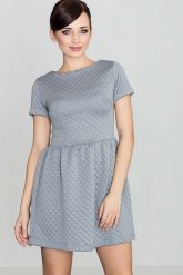 Szara Pikowana Sukienka z Krótkim Rękawem. Szare sukienki damskie Katrus, bez wzorów, z dzianiny, bez ramiączek. Za 249.00 zł.
