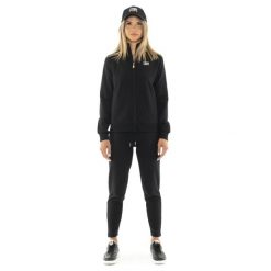 Zimowy damski kombinezon zapinany na zamek i kołnierzyk „Silver”. Czarne kombinezony damskie LEONE 1947 APPAREL, na zimę, bez wzorów, z dresówki, sportowe, bez kołnierzyka, bez ramiączek. W wyprzedaży za 223.60 zł.