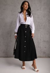 Czarna Rozkloszowana Spódnica z Kieszonkami i Paskiem z Klamrą Qualea. Czarne spódnice damskie Renee, na co dzień, l, bez wzorów, z bawełny, eleganckie, midi. Za 129.99 zł.