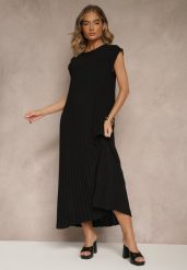 Czarna Sukienka Ozdobiona Plisami Mavellea. Czarne sukienki damskie Renee, bez wzorów, eleganckie, bez ramiączek. Za 99.99 zł.