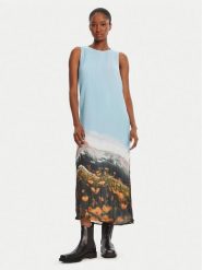 Desigual Sukienka codzienna Plisado Paisaje 25WWVW07 Błękitny Regular Fit. Niebieskie sukienki damskie Desigual, bez wzorów, z syntetyku, bez ramiączek. Za 579.99 zł.