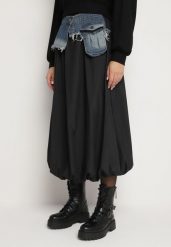 Czarna Spódnica Bombka z Jeansową Wstawką i Kieszeniami Ansaella. Czarne spódnice damskie Born2be, s, bez wzorów, z jeansu, eleganckie, midi. Za 89.99 zł.