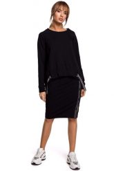 Asymetryczna Bluza z Lampasami - Czarna. Czarne bluzy damskie MOE, l, bez wzorów, z bawełny, bez kaptura. Za 229.90 zł.
