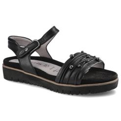 Czarne Sandały Damskie Tamaris Modne Buty Letnie. Czarne sandały damskie Tamaris, z aplikacjami, ze skóry, bez obcasa, bez zapięcia. Za 199.00 zł.