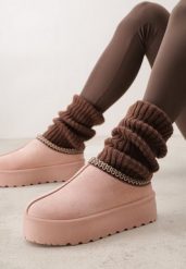 Różowe Śniegowce na Platformie z Niską Cholewką i Haftowanym Wzorem Zivilae. Czerwone śniegowce damskie Renee, z jeansu, przed kostkę. Za 39.99 zł.