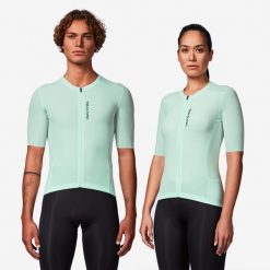 Koszulka rowerowa szosowa Van Rysel RCR-R 2. Niebieskie koszulki damskie VAN RYSEL, m, bez wzorów, z elastanu, bez kołnierzyka, bez ramiączek. Za 269.99 zł.