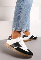 Czarno-Białe Sneakersy Tenisówki o Klasycznym Fasonie Do Kostki Satrama. Czarne obuwie sportowe damskie Born2be, bez wzorów, z jeansu, bez zapięcia. Za 39.99 zł.