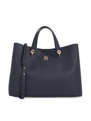 Tommy Hilfiger Torebka Th Emblem Satchel AW0AW15177 Granatowy. Niebieskie torebki klasyczne damskie Tommy Hilfiger, ze skóry, bez dodatków. Za 569.99 zł.