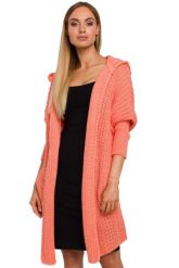 Długi sweter damski kardigan oversize z kapturem pastelowy róż. Czerwone kardigany damskie Polskie swetry, l, bez wzorów, z dzianiny. Za 309.00 zł.