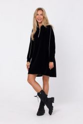 Asymetryczna Sukienka z Weluru z Suwakiem - Czarna. Czarne sukienki damskie MOE, bez wzorów, z bawełny, wizytowe, bez ramiączek. Za 384.90 zł.