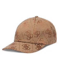Czapka z daszkiem Guess. Brązowe czapki z daszkiem damskie Guess, z aplikacjami. Za 159.99 zł.