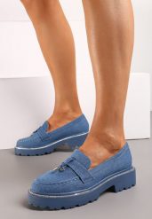 Niebieskie Mokasyny z Ekozamszu z Ozdobnymi Cyrkoniami i Zawieszką Artiga. Niebieskie mokasyny damskie Born2be, bez obcasa. Za 109.99 zł.