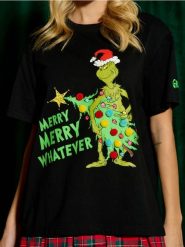 Koszulka Grinch - czarny. Czarne koszulki damskie Sinsay, l, bez wzorów, bez kołnierzyka, bez ramiączek. Za 29.99 zł.