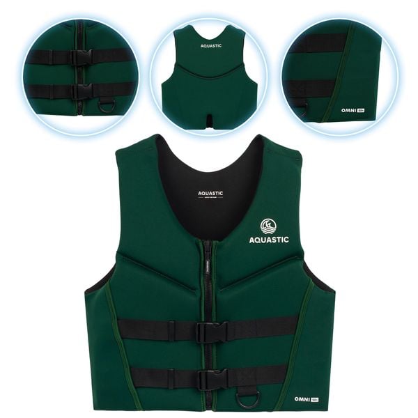 Kamizelka asekuracyjna AQUASTIC Omni 50N neoprenowa. Czarne kamizelki damskie AQUASTIC, m, bez wzorów, z neoprenu, bez kaptura. Za 229.99 zł.