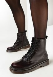 Czerwone Botki Workery z Sznurowaniem Eroania. Czarne botki damskie Born2be, bez obcasa, na płaskiej podeszwie, bez zapięcia. Za 139.99 zł.