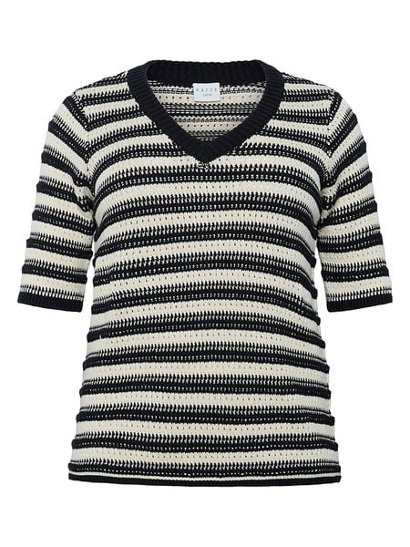 KAFFE curve Sweter w kolorze kremowo-czarnym rozmiar: XL. Brązowe swetry klasyczne damskie KAFFE curve, xl, z bawełny, bez kołnierzyka. Za 69.91 zł.