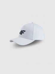 4F Czapka z daszkiem strapback damska - biała S/M. Białe czapki z daszkiem damskie 4F, na lato, bez wzorów, z bawełny. W wyprzedaży za 39.99 zł.