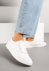 Białe Tenisówki Trampki z Niską Cholewką Ozdobione Geometrycznym Wzorem Wioressa. Białe obuwie sportowe damskie Renee, z jeansu, przed kostkę, bez zapięcia, tenisowe. Za 69.99 zł.