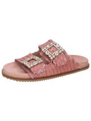 MELVIN & HAMILTON Skórzane klapki "Eve 1" w kolorze jasnoróżowym rozmiar: 35. Różowe klapki damskie Melvin & Hamilton, bez wzorów, z otwartym noskiem, bez obcasa, bez zapięcia. Za 382.99 zł.