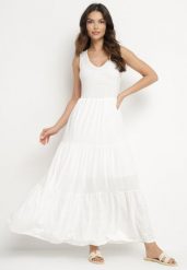 Biała Bawełniana Sukienka Maxi Bez Rękawów Lorenis. Białe sukienki damskie Born2be, bez wzorów, z bawełny, eleganckie, bez ramiączek. Za 139.99 zł.