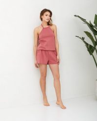 KOMBINEZON PAULA KORALOWY L - Flawless. Pomarańczowe kombinezony damskie Flawless, l, bez wzorów, z bawełny, eleganckie, bez kołnierzyka, bez ramiączek, krótkie. Za 72.00 zł.