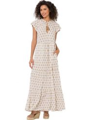 Heine Sukienka w kolorze kremowo-karmelowym rozmiar: 44. Brązowe sukienki damskie Heine, bez wzorów, z wiskozy, bez ramiączek. Za 130.50 zł.