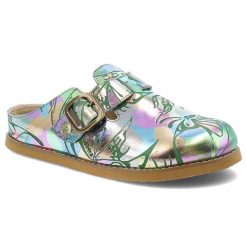 Kolorowe Klapki Laura Vita Eleganckie Obuwie Damskie. Zielone klapki damskie LAURA VITA, bez wzorów, z materiału, bez obcasa, na obcasie, bez zapięcia. Za 369.00 zł.