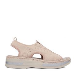 Sandały Rieker. Czerwone sandały damskie Rieker, bez wzorów, bez obcasa, na koturnie, bez zapięcia. Za 319.99 zł.