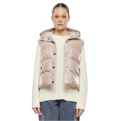Kurtka bez rękawów z kapturem z recyklingu dla kobiet Urban Classics Sherpa. Czerwone kurtki damskie Urban Classics, xs, bez wzorów, z materiału, z kapturem. Za 251.00 zł.