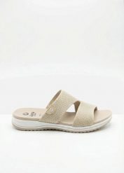 Wygodne klapki Jana o szerokim kroju. Niebieskie klapki damskie bonprix, bez wzorów, bez obcasa, bez zapięcia. Za 109.99 zł.