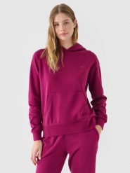 4F Bluza dresowa nierozpinana z kapturem damska - fioletowa XS. Fioletowe bluzy damskie 4F, xs, bez wzorów, z bawełny, z kapturem. W wyprzedaży za 99.99 zł.