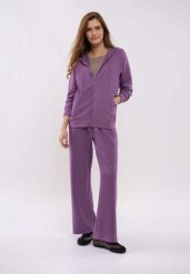 Bluza z kapturem B-BELLA. Fioletowe bluzy damskie Volcano, xxl, bez wzorów, z dresówki, z kapturem. Za 159.99 zł.