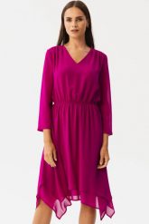 Elegancka zwiewna sukienka szyfonowa wizytowa śliwkowa. Sukienki damskie Stylove, bez wzorów, z szyfonu, eleganckie, bez ramiączek. Za 379.00 zł.