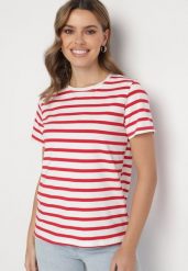 Czerwona Bluzka z Bawełny w Paski Senala. Czerwone bluzki damskie Born2be, m, bez wzorów, z bawełny, klasyczne, bez kołnierzyka, bez ramiączek. Za 34.99 zł.