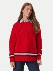 Tommy Jeans Sweter DW0DW23353 Czerwony Oversize. Czerwone swetry klasyczne damskie Tommy Jeans, m, z jeansu, bez kołnierzyka. Za 649.99 zł.