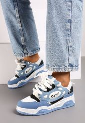 Niebieskie Sneakersy na Płaskiej Podeszwie Ozdobione Szerokimi Sznurówkami Veniefra. Niebieskie obuwie sportowe damskie Renee, na lato, z jeansu, bez zapięcia. Za 79.99 zł.