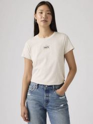 Levi's Koszulka w kolorze kremowym rozmiar: L. Brązowe bluzki damskie Levi's, l, bez wzorów, z bawełny, bez kołnierzyka, bez ramiączek. Za 64.95 zł.