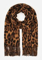 Brązowy Wiskozowy Szalik w Panterkę z Frędzlami Vetivada. Brązowe szaliki damskie Born2be, bez wzorów, z jeansu. Za 39.99 zł.