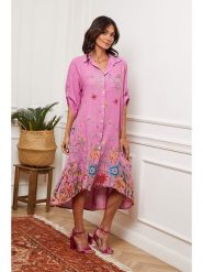 Fleur de Lin Lniana sukienka "Faroudja" w kolorze różowym rozmiar: L. Różowe sukienki damskie Fleur de Lin, bez wzorów, bez ramiączek. Za 195.99 zł.