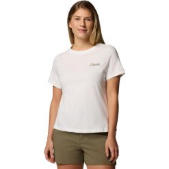 T-shirt sportowy z krótkim rękawem damski Rolling Bend Graphic SS Tee. Brązowe koszulki sportowe damskie Columbia, m, bez wzorów, z bawełny, bez ramiączek. Za 99.99 zł.