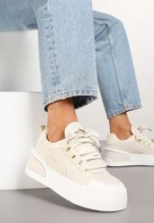 Beżowe Streetwearowe Sneakersy Trampki na Platformie Danenith. Brązowe obuwie sportowe damskie Renee, z jeansu, bez zapięcia. Za 99.99 zł.