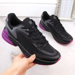 Buty sportowe damskie sneakersy czarne Big Star LL274335. Czarne obuwie sportowe casual damskie Big Star, z materiału, bez zapięcia. Za 88.00 zł.
